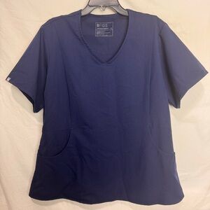 FIGS Navy Blue V Neck Front Pockets Short Sleeve Scrub Top Size XXL